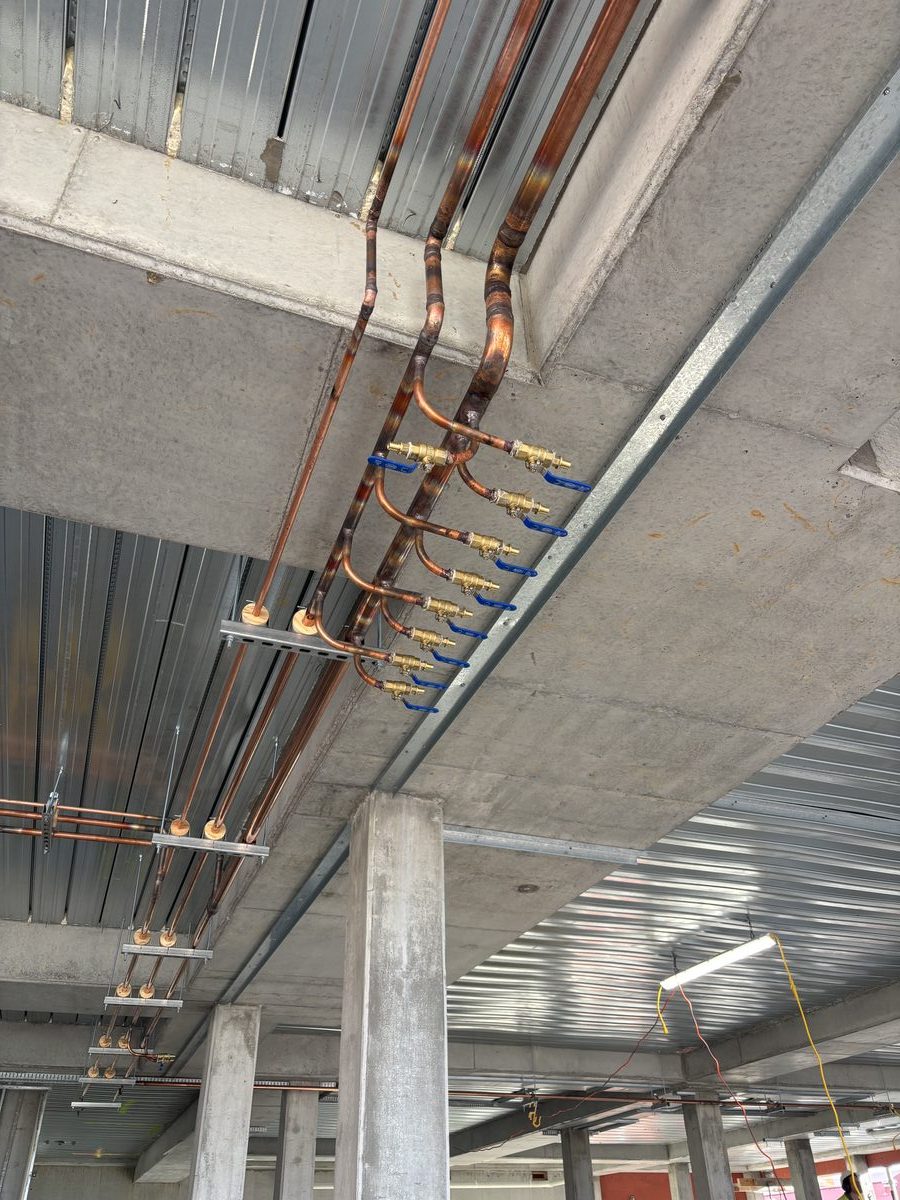 Commercial copper pipework and isolation valves