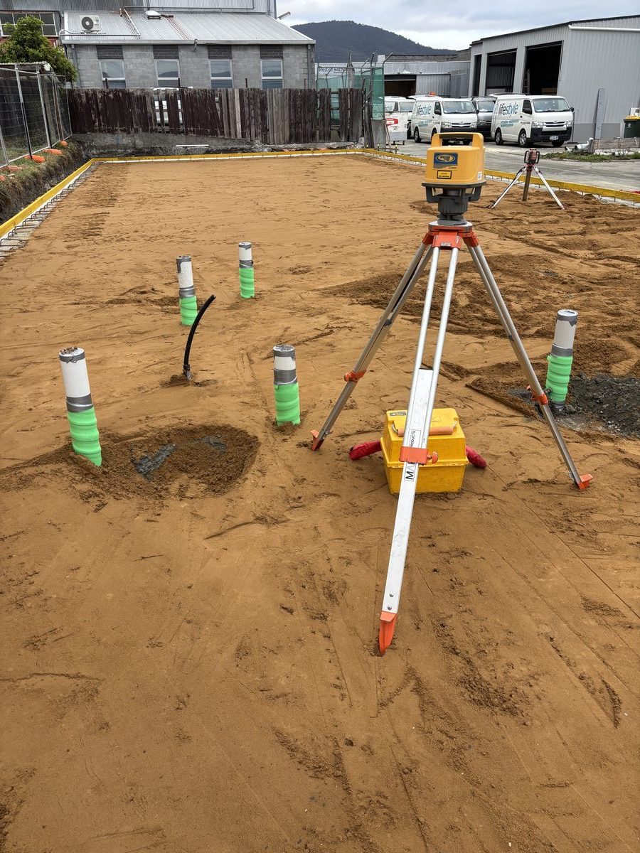 Laser level survey with slab penetrations — plumbing rough-in